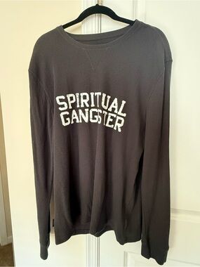 Spiritual Gangster Long Sleeve Waffle Knit Crewneck - Charcoal Gray